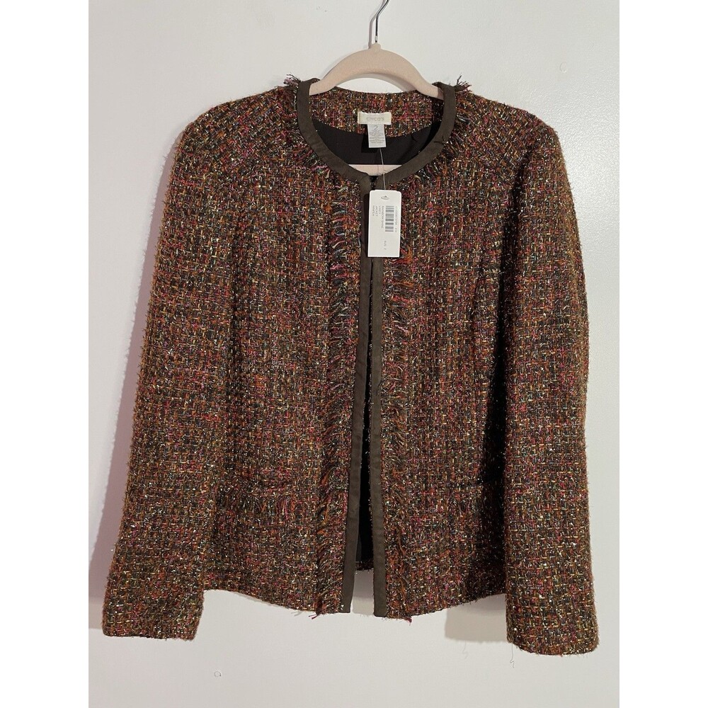 Chicos Blazer 2 Tweed Wool Rainbow Shine Fall Business Corpcore Metallic Holiday